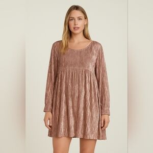 Nostalgia Crushed Velvet Rose Gold Metallic Babydoll Mini Dress – NWT, Size XL